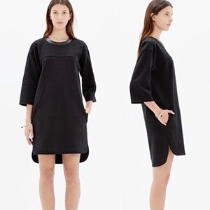 Madewell Leather Trim Piqué Ponte Black Dress